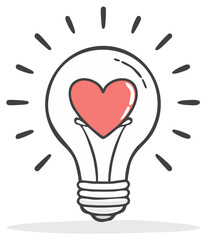 Fototapeta premium Illustration of a light bulb with a heart inside representing love and a creative idea