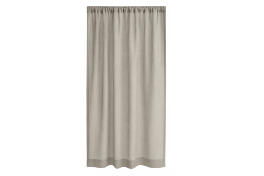 Beige sheer curtain hanging on transparent background