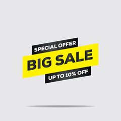 3D Big Sale Banner – Yellow & Black, Up to 10% Off, Modern Minimalist Design