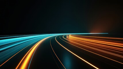 Curved Neon Highway with Cyan and Orange Trails