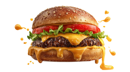 fresh tasty burger isolated on transparent background