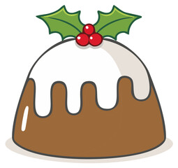 Festive Christmas pudding illustration with holly and berries, vector design