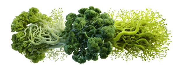Vibrant Green Broccoli and Organic Shapes Against Transparent Background