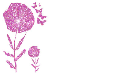 Sparkling Pink  Glitter Flower and Butterfly Border Design