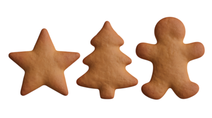 Gingerbread star tree and man cookies on black isolated on a transparent background image