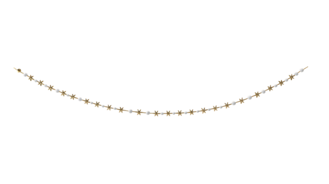 Gold star and pearl garland string with black background isolated on a transparent background stars pearls