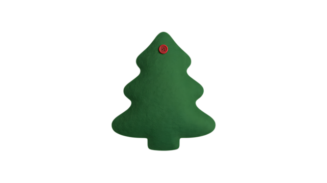Green felt Christmas tree ornament with red button isolated on a transparent background image