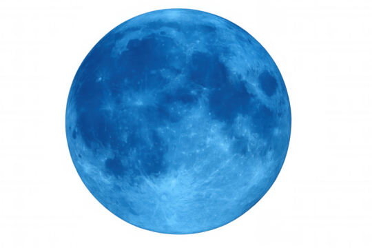 Blue full moon in deep space, lunar surface detail, celestial body representing astronomy and mystery