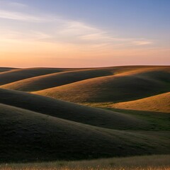 Rolling Hills at Sunset - A Serene Landscape of Golden Fields.