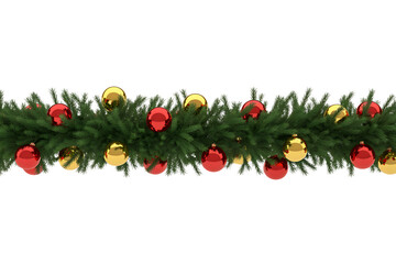 Christmas garland with red and gold baubles isolated on a transparent background decoration festive
