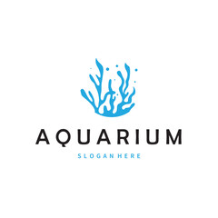 Aquarium concept logo seaweed underwater plants where fish live simple and elegant design for brand and poster template illustration