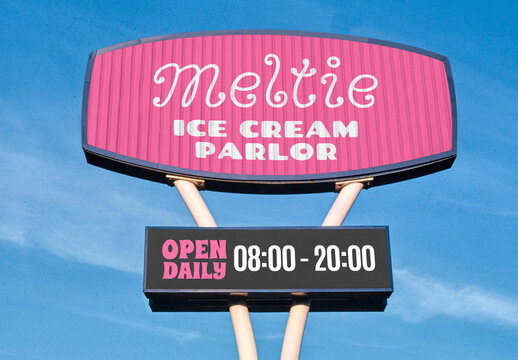 Retro Ice Cream Parlor Sign Mockup