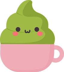 Cute Kawaii Matcha Soft Serve in Pink Cup