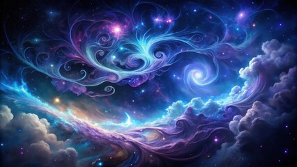 Celestial Dreamscape Swirling Nebulae and Serene Cloudscape in a Cosmic Ballet of Light and Color