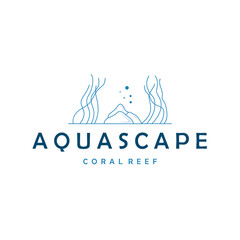 Obraz premium Aquarium concept logo seaweed underwater plants where fish live simple and elegant design for brand and poster template illustration