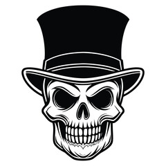 A black silhouette of a skull with a top hat