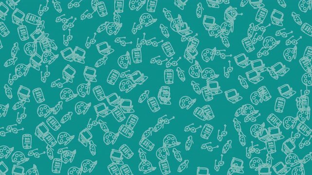 Modern Doodle Art Seamless Pattern Technology Art Supplies Turquoise Background