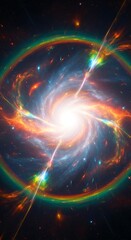 Spectacular cosmic event - a galaxys radiant energy burst.