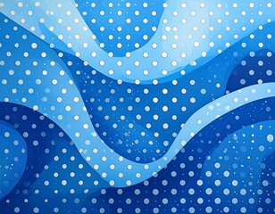 Abstract digital art with blue waves and polka dots
