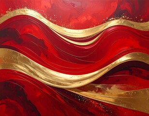 Abstract red and gold textured waves and flowing design