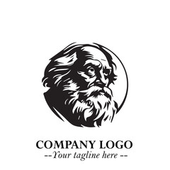 Classic Old Man Logo Symbol in Black on White Background with Vintage and Minimalist Design