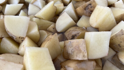 Fresh Potato Cubes in Closeup Photography