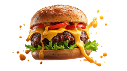 fresh tasty burger isolated on transparent background