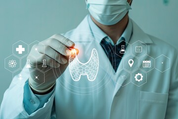 Doctor using futuristic digital interface for medical diagnostics and healthcare technology innovation