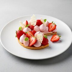 Elegant Strawberry Tart with Cream and White Chocolate Decorations.