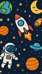 Naklejka premium Playful cosmic adventure illustration.