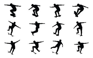 Vector art of silhouette of skateboarder doing tricks