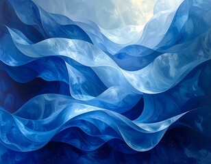Obraz premium Abstract swirling ribbons of oceanic blue, creating a serene, fluid vista