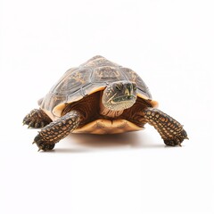 Turtle walking slowly isolated on pure white background
