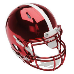 Fototapeta premium Glossy red american football helmet with white stripe and face mask