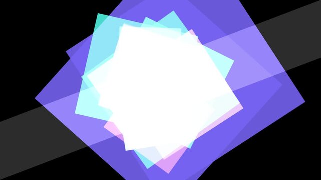 Abstract composition of overlapping translucent squares in various colors against a black background