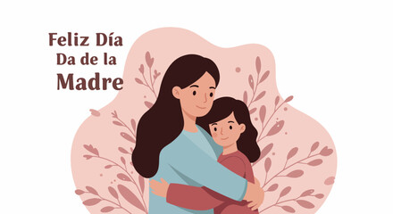 Obraz premium Mother and Child Hugging in Soft Pink Floral Background for Mother's Day