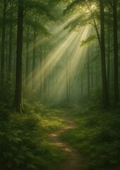 Obraz premium Sunlit forest path, serene beauty.