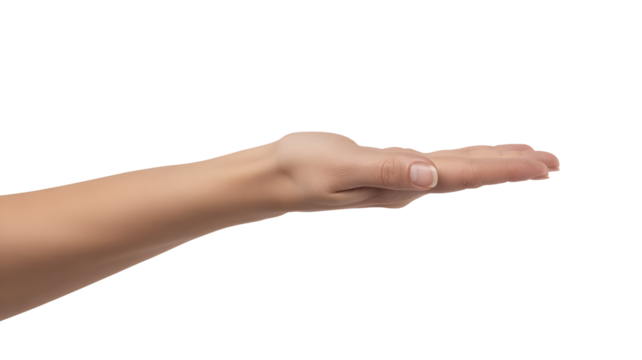 Isolated outstretched arm with palm facing upwards isolated on transparent background - Powered by Adobe