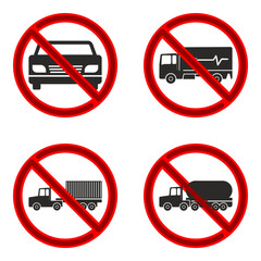 Set of Prohibited Vehicle Traffic Signs
​Collection of No Entry Vehicle Road Signs
​Vector Icons for Restricted Transport Access