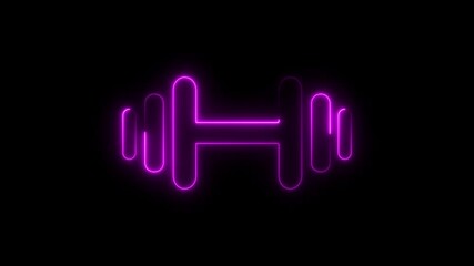 Racing people silhouette sign concept. Neon line a man run or racing icon animation,silhouette pulsing Glowing neon gym exercise icon animation with black background,dumbbell simple clip art neon
