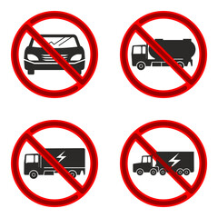Set of Prohibited Vehicle Traffic Signs
​Collection of No Entry Vehicle Road Signs
​Vector Icons for Restricted Transport Access