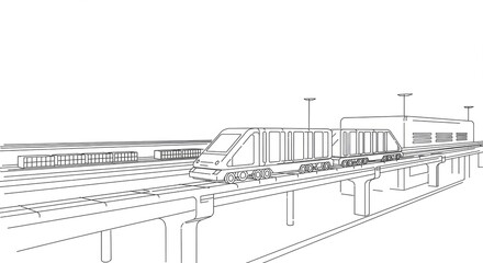Obraz premium Sleek modern monorail train glides smoothly on elevated tracks through a futuristic urban landscape, signifying rapid transit and efficient travel solutions.