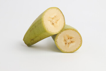 Two Green Banana Halves Isolated on White
