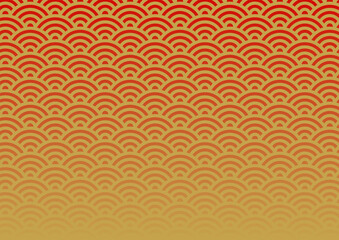 赤と金のグラデーション和柄背景（青海波）
