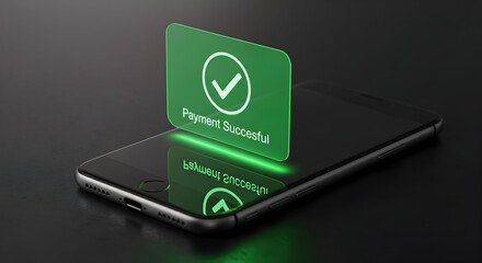 Successful mobile payment notification on smartphone, digital transaction