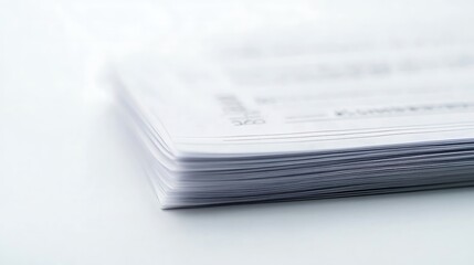Stack of White Paper Documents Close Up on Bright Surface Table Office Supply Pile