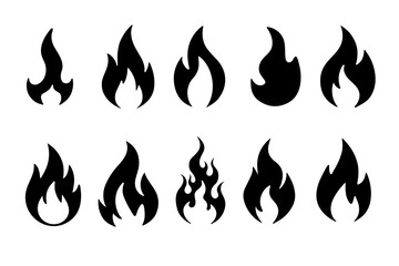 Collection of Stylized Black Fire Flames Silhouettes
