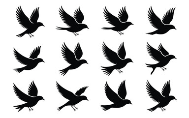 Vector art of silhouette of birds flying in a pattern