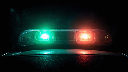 Illuminating a sense of urgency, the red and green lights of a siren pulse against the backdrop of night.