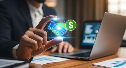 Business handshake with dollar sign symbolizes successful financial deal